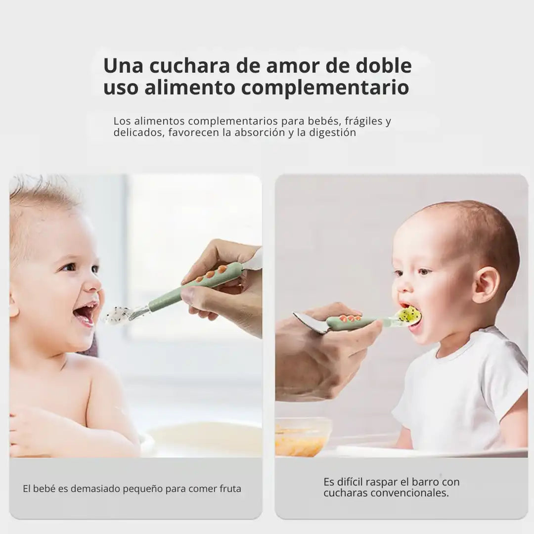 Cuchara en Acero Inoxidable de Alta Calidad y Silicona Plegable➕Estuche Portátil👶