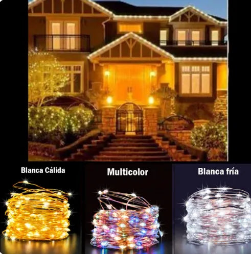 Luces Navideñas Con Paneles Solares➕Envió Gratis y Un Manual De Instalación. 100 Luces LED.