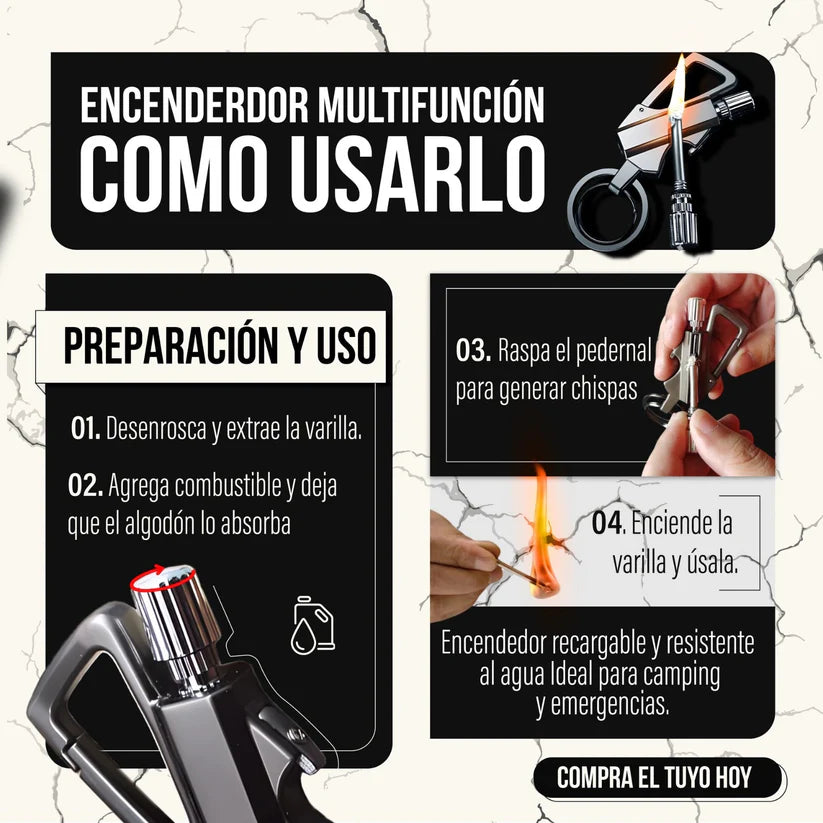 FogoNext el Encendedor 3 en 1 en Aleación de Titanio y Acero (NO Necestias de Fosforos)