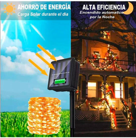 Luces Navideñas Con Paneles Solares➕Envió Gratis y Un Manual De Instalación. 100 Luces LED.