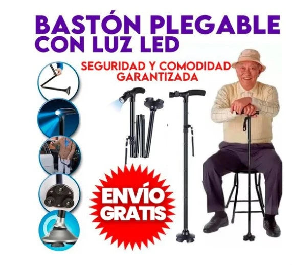 Bastón Plegable Para Caminar Con Luz Led para Hombres y Mujeres
