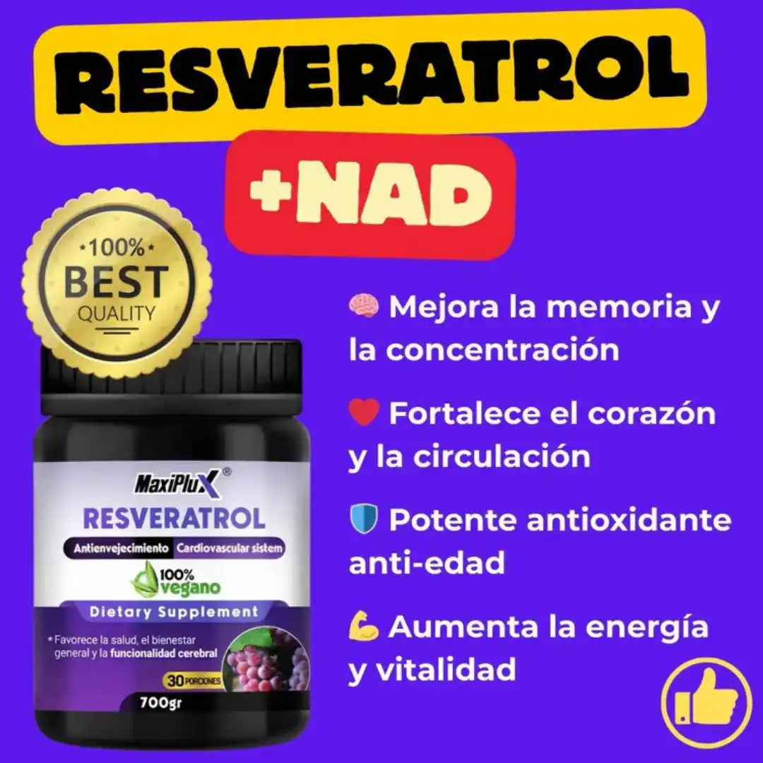 Resveratrol NAD 700 Gramos + Colágeno Marino Hidrolizado GRATIS🎁