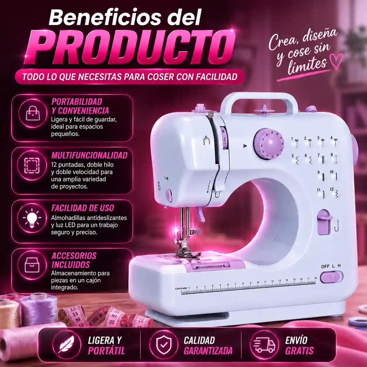 Maquina GRANDE De Coser Electrica Portatil de 12 Puntadas➕ENVIO GRATIS