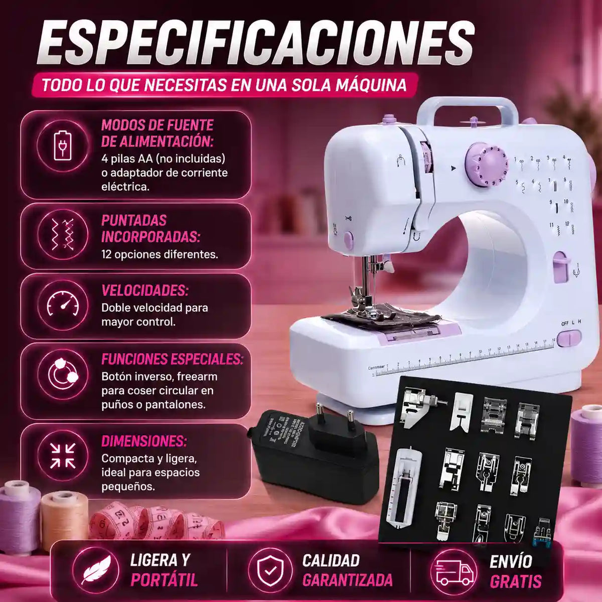 Maquina GRANDE De Coser Electrica Portatil de 12 Puntadas➕ENVIO GRATIS