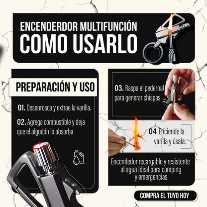 FogoNext el Encendedor 3 en 1 en Aleación de Titanio y Acero (NO Necestias de Fosforos)