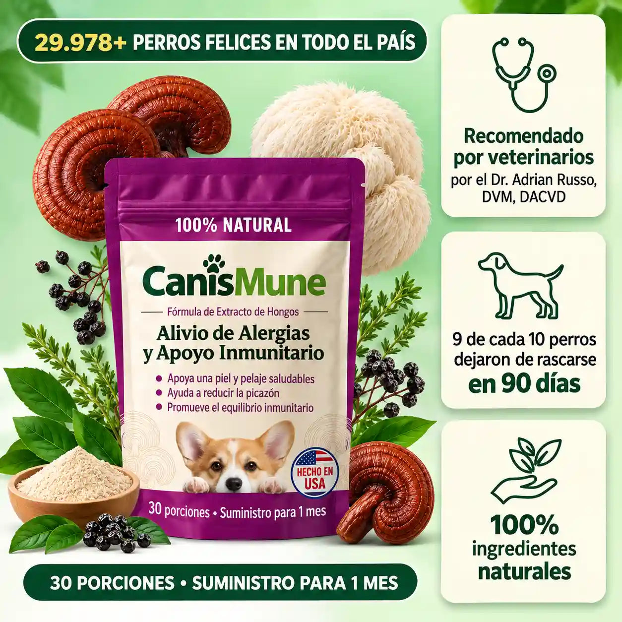 CanisMune™️Fórmula Natural de Hongos para Perros, Apoya el Sistema Inmunológico y el Bienestar de Piel y Pelaje