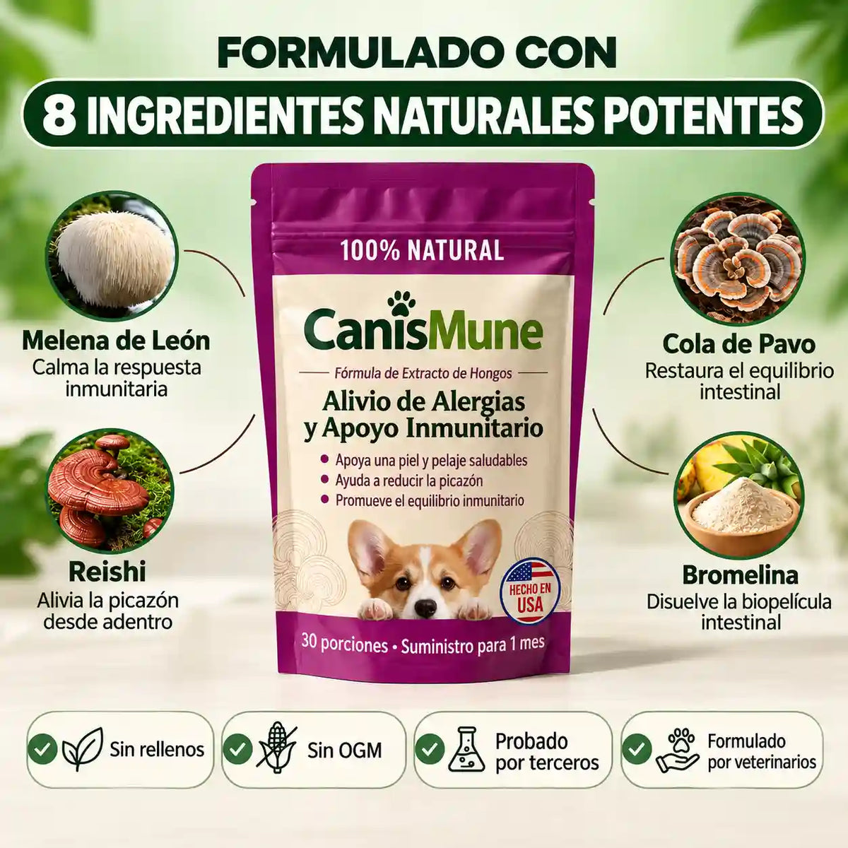 CanisMune™️Fórmula Natural de Hongos para Perros, Apoya el Sistema Inmunológico y el Bienestar de Piel y Pelaje